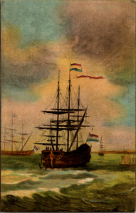 14247 'no.9. Tafereelen uit het leven van Michiel Adriaanszoon de Ruyter' 'Het Admiraalschip de zeven Provinciën.'
