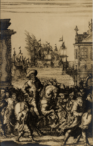 15798 'M.A. de Ruyter doet te paard zijn intocht in de stad Salee, waar hij op schitterende wijze door de Mooren werd ...