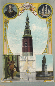 17363 Herdenkingskaart, vijf afbeeldingen. 'Admiraal de Ruijter', 'De Zeven Provinciën, Admiraalschip', 'St. ...