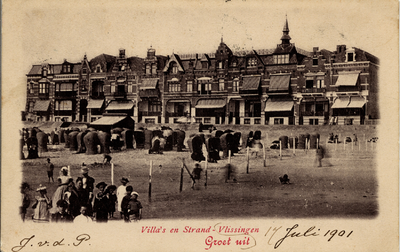 18018 'Villa's en Strand - Vlissingen. Groet uit'Badstrand en Boulevard Evertsen.