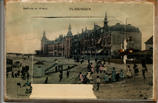 18053 'Badhuis en strand Vlissingen' (twaalf afbeeldingen) 1. 'Stadhuis met schipbrug' 2. 'Steenenbeer' 3. 'Ruyterplein ...