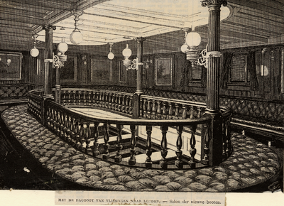 18069 Stoomvaartmij. Zeeland, interieur van de 'Prins van Oranje'. Bouwjaar 1883. In 1909 voor de sloop verkocht naar ...