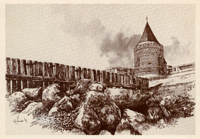 18432 'Vlissingen De Bomvrije of Gevangentoren' 'Restant van westelijke stadspoort uit eind 15de eeuw Begin jaren '60 ...