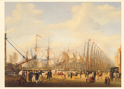 18439 'De 'Secrete Macht' in de haven van Vlissingen' Naar een schilderij door E. Hoogerheide, 1805.