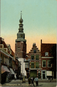 18518 'Vlissingen. St. Jacobstoren'. De IJzeren Brug met daarachter de Kerkstraat en de St. Jacobstoren en de Bellamykade