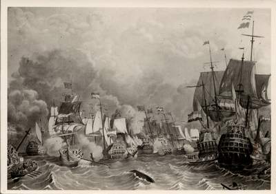 18519 De vierdaagse zeeslag, 11-14 juni 1666 (gravure).