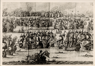 18681 Zeeslag bij Kijkduin, 21 augustus 1673 (gravure).