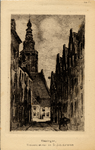 18847 'Vlissingen, Vrouwestraat en Sint Jacobstoren'. Tekening van de Vrouwestraat