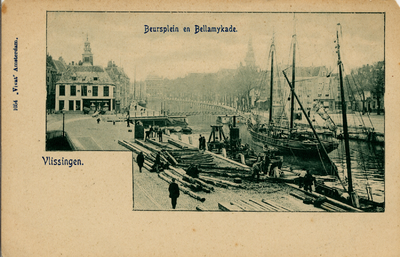 18883 'Beursplein en Bellamykade. Vlissingen.'Gezicht op het Beursplein met Beursgebouw, de Voorhaven, Koopmanshaven en ...
