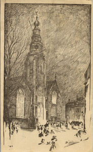 19004 Tekening St. Jacobskerk gezien vanaf de Oude Markt.