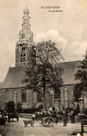19118 'Vlissingen, St. Jacobstoren' De Sint Jacobskerk gezien vanuit de Schuitvlotstraat met op de voorgrond een hondenkar.