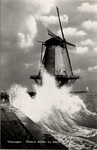 19238 'Vlissingen - Oranje molen bij storm' De Oranjemolen (anno ca. 1650) op de Oranjedijk