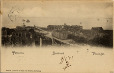 19328 'Panorama. Boulevard. Vlissingen' Vanaf de Sint Jacobstoren gezicht op het Bellamypark, het Keizersbolwerk en ...