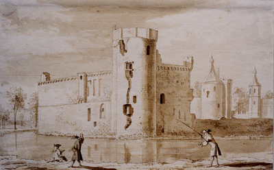 19336 Afbeeldingvan de achterste gebouwen van het kasteel Aldegonde te West-Souburg, opgeruimd begin 18e eeuw, en ...
