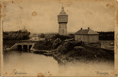 19384 'Watertoren. Vlissingen' Watertoren gebouwd in 1894, met op de voorgrond de kleine Spuiboezem