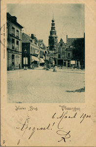 19588 'Yzeren Brug. Vlissingen'. Vanaf de Bierkade gezicht op de IJzeren Brug en St. Jacobstoren met rechts de Bellamykade