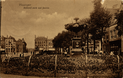 20292 'Vlissingen. Bellamij park met fontein' Het Bellamypark met op de voorgrond de fontein ter ere van Betje Wolff en ...