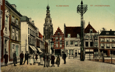 20777 'Vlissingen. St. Jacobstoren.' Vanaf de Bierkade gezicht op de Bellamykade, Kerkstraat en St. Jacobstoren