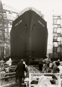 20856 Kon. Mij. De Schelde, tewaterlating van het motorvrachtschip Afram River, bestemd voor de Black Star Line in Ghana