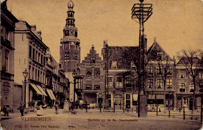 20876 'Vlissingen. Gezicht op de St. Jacobskerk.' Vanaf de Bierkade gezicht op de IJzeren Brug, Kerkstraat, St. ...