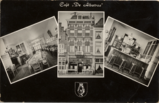 21123 'Café De Albatros'. Café De Albatros op het Beursplein 3, eigenaar A. vd. Velde. Drie afbeeldingen: links de ...