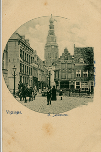 21335 'Vlissingen. St. Jacobstoren.' Gezicht op de IJzeren Brug, Kerkstraat en St. Jacobstoren. Rechts de Bellamykade