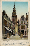 21395 'Vlissingen. St. Jacobstoren' Vanaf de IJzeren Brug gezicht op de Kerkstraat en St. Jacobstoren. Rechts de Bellamykade