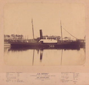 22211 Kon. Mij. De Schelde, bouwnummer 50. Stalen Raderboot La Dives. Bouwjaar 1886. Opdrachtgever C.A. de Paquebots a ...