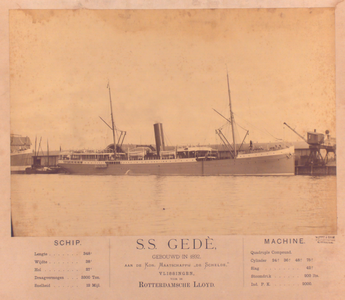 22475 Mailboot Gedè. Bouwnr. 78. Bouwjaar 1892. Eigenaar Kon. Rotterdamsche Lloyd. Gesloopt in 1910