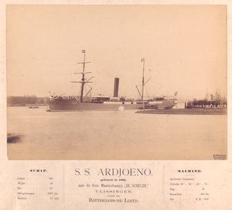 22476 Mailboot Ardjoeno. Bouwnr. 73. Bouwjaar 1891. Eigenaar Kon. Rotterdamsche Lloyd. Verkocht naar Griekenland in 1908