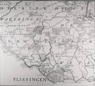 23063 Het zuiden van Walcheren ca. 1750. Reproduktie uit de Atlas van Hattinga, Rijksarchief Zeeland cat. nr. 16a.