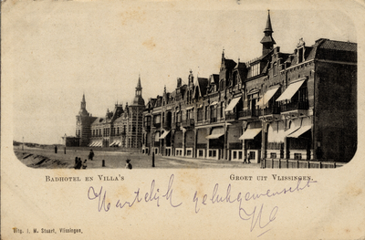 24297 'Badhotel en Villa's. Groet uit Vlissingen'. Boulevard Evertsen met op de achtergrond het Grand Hotel des Bains