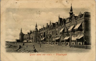 24462 'Grand Hôtel met villa's - Vlissingen'. Boulevard Evertsen met op de achtergrond Grand Hotel des Bains