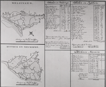 27431 Blokkenkaart van Welsinge ca. 1650, Ritthem en Nieuwerve. Fotoreproduktie uit de Atlas van Hattinga, Rijksarchief ...