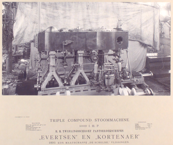 29752 Triple compound stoommachine. 500 ihp. Hr. Ms. tweelingschroef pantser(dek)schepen Evertsen en Kortenaer. Gebouwd ...