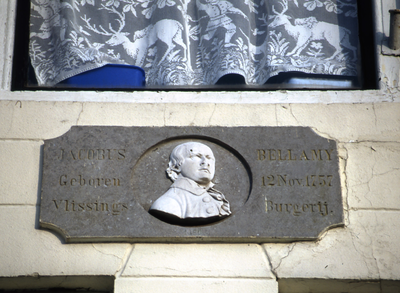 32537 Gevelsteen in het pand Bellamypark no.30 ter herinnering aan de Vlissingse dichter Jacobus Bellamy (1757-1786), ...