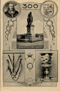 32928 Herdenkingskaart, vijf afbeeldingen. Admiraal de Ruijter , Wapen van de Ruijter , Standbeeld voor De Ruijter te ...