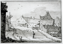 34711 Dorpsstraat te Backers Dorp . Reproductie van een tekening van 108 x 155 mm van Herman Saftleve (1619-1685).De ...