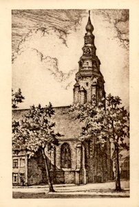 35004 St. Jacobstoren - Vlissingen De Sint Jacobskerk op de Oude Markt.Etskaart door Louis Heymans.