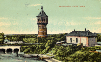 35080 Vlissingen. Watertoren . Kleine Spuiboezem en watertoren aan de Badhuisstraat