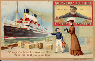 35114 Queenboro-Flushing England Continent Kaart naar een afbeelding van een affiche van de Stoomvaartmij. Zeeland.