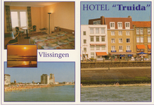 35790 Vlissingen Hotel Truida Kaart met 4 afbeeldingen. Vanaf links boven met de klok mee: 1.Eén der hotelkamers ...