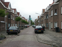 36604 De Nijverheidstraat gezien vanaf de Sottegemstraat. Op de achtergrond de stadhuistoren in de steigers. Het ...