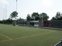 36712 Sportpark Bonedijke aan de Olympiaweg. Het kunstgrasveld en het clubgebouw en kantine van de Mixed Hockey Club ...
