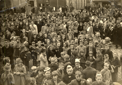 39293 Bevrijdingsfeest 5 mei 1945. Mensenmenigte op het Bellamypark