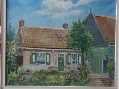 40438 Hofstede Nieuwenhove aan de Bosweg.Fotoreproductie van een schilderij gemaakt door A. Rottier.