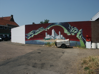 40512 Graffiti muurschildering aan de Singel. Achterzijde muur glasgroothandel Prins