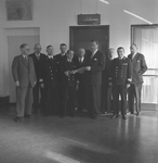 44371 Overdracht in febr. 1955 van de onderzeebootjager Zeeland, gebouwd door de Kon. Mij. de Schelde voor de ...