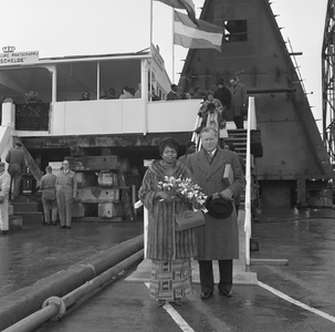 44618 Kon. Mij De Schelde, tewaterlating van het vrachtschip Afram River op 10 maart 1962, bouwnummer 314. Het schip ...