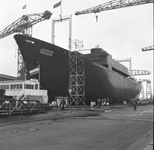 46075 Kon. Mij. De Schelde, tewaterlating op 21 januari 1967 van het visverwerkend koelschip Zodiak, bouwnummer 332. ...